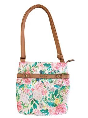 Rosetti Floral Crossbody Bag - Multicolor Spring Print with Brown Trim